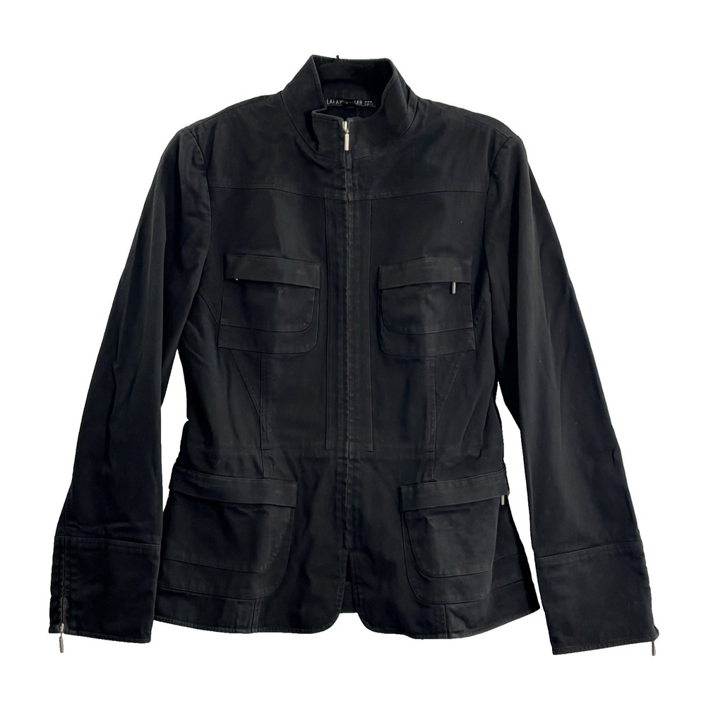 LAFAYETTE 148 NY Women Full Zip High Mock Neck Demin Jacket Sz 6 Black 53-24